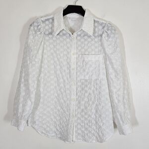 Corey Lynn Calter White Embroidered Button Front Blouse Small